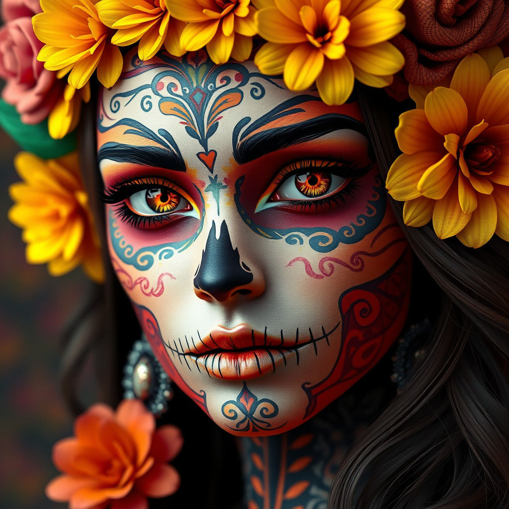 Woman in Día de los Muertos Face Paint