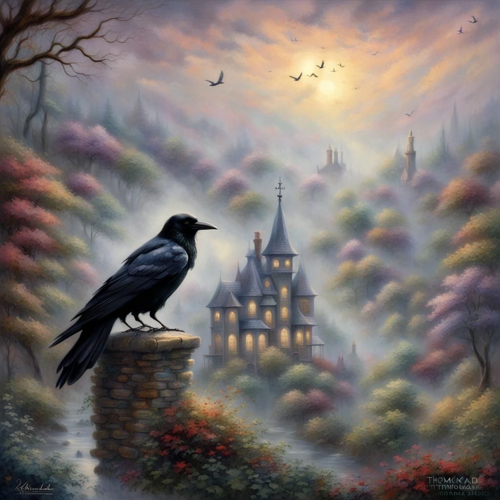 Ethereal Crow in a Hyperdetailed Fantasy Landscape