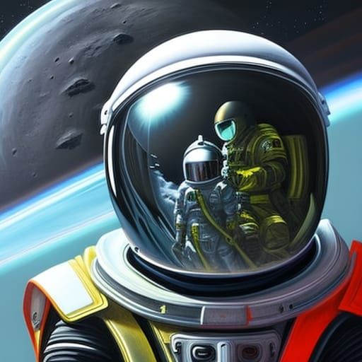 Astronaut and Alien Reflection in Hyperrealistic Style