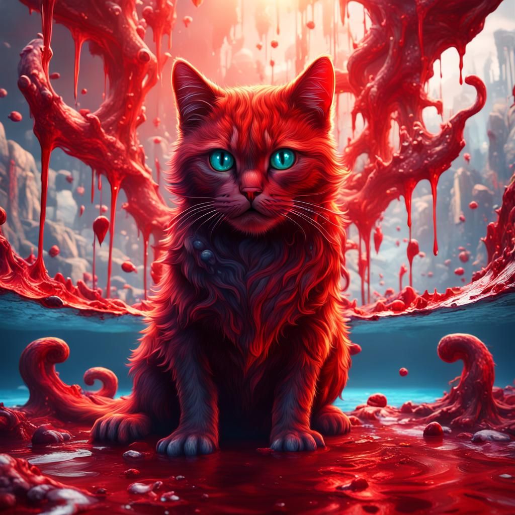 Red Cat in Blood: Detailed Fantasy Concept Art