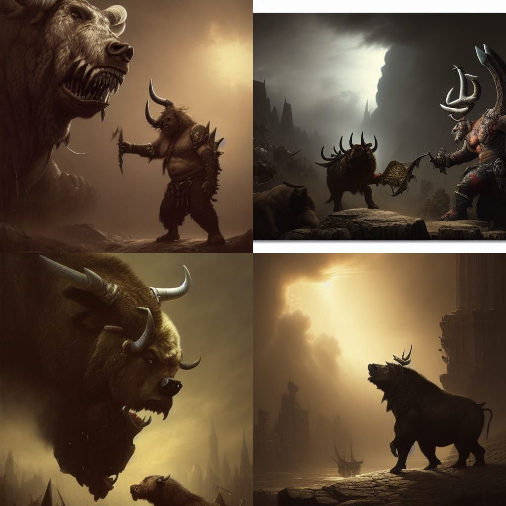 Fierce Bull vs Bear in World of Warcraft Style