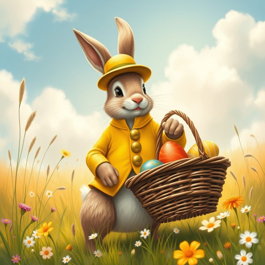 Whimsical Easter Bunny in a Vibrant Spring Garden