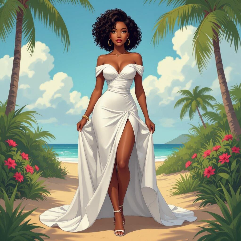 Detailed Cartoon of African American Woman