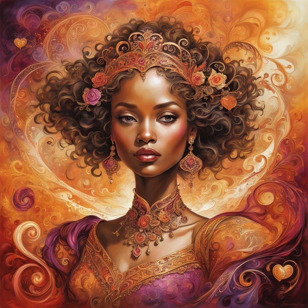 African Princess Dress Swirls into Hearts, Impasto Style