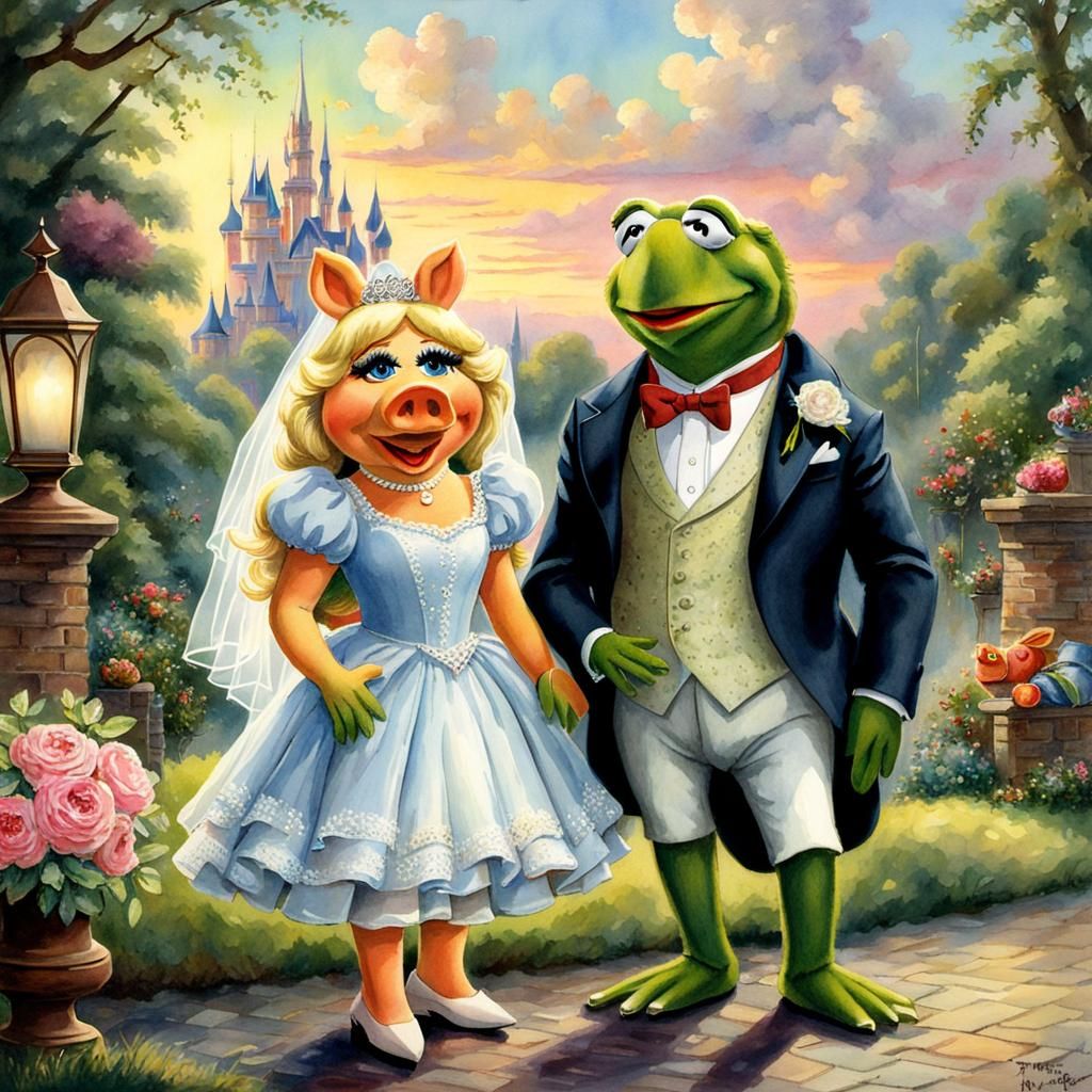 Miss piggy and kermit are going to married, they are looking...