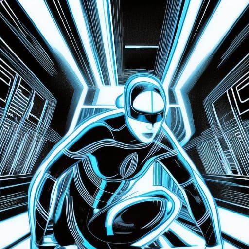 Tron Mouse Hacking Computer in Comic Book Style