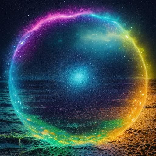 Prismatic Bubbles on a Night Beach: Cosmic Illustration