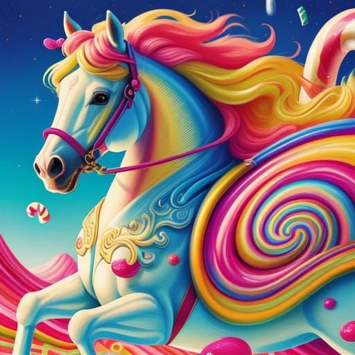 Blonde Woman Riding Horse in Candyland Art Style