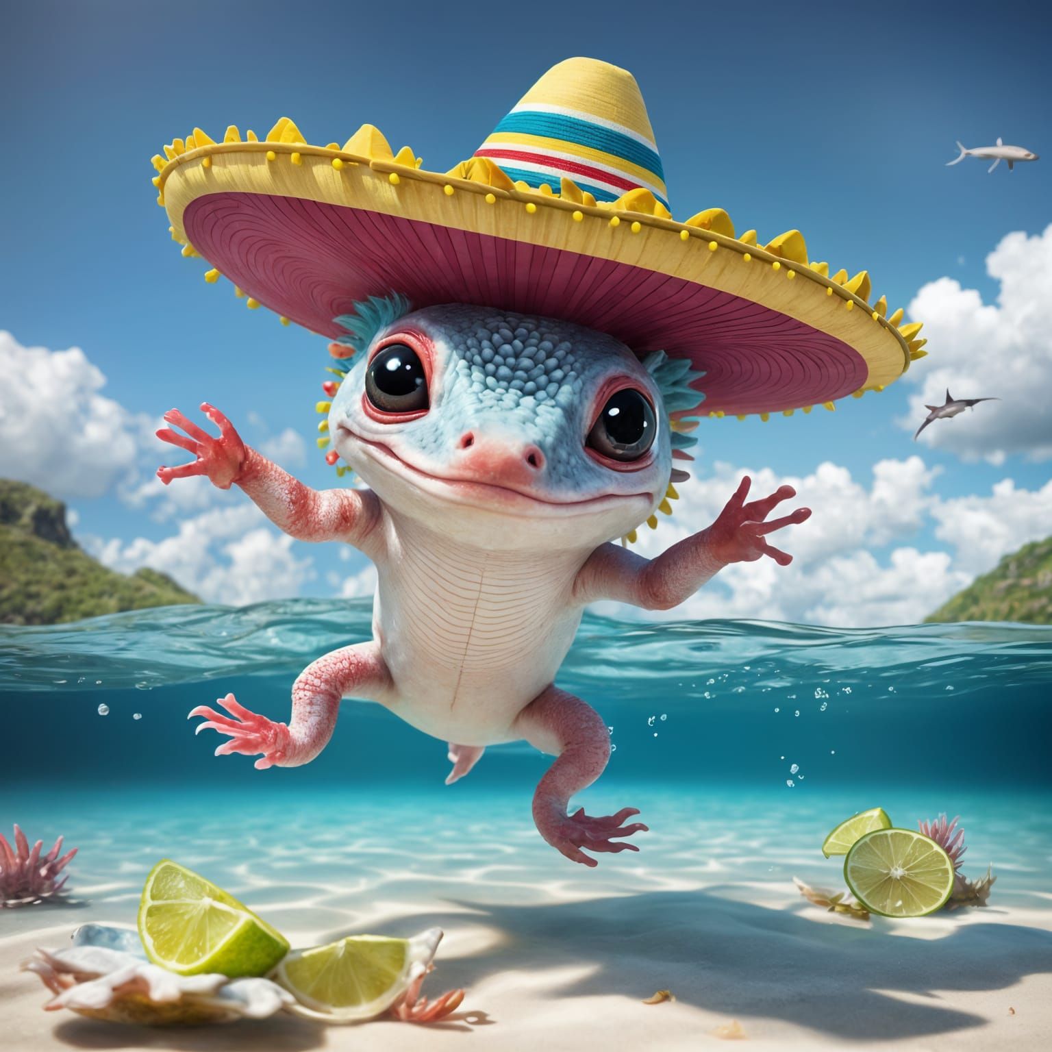 Axolotl in Vibrant Sombrero Stopping a Margarita at Mexican ...