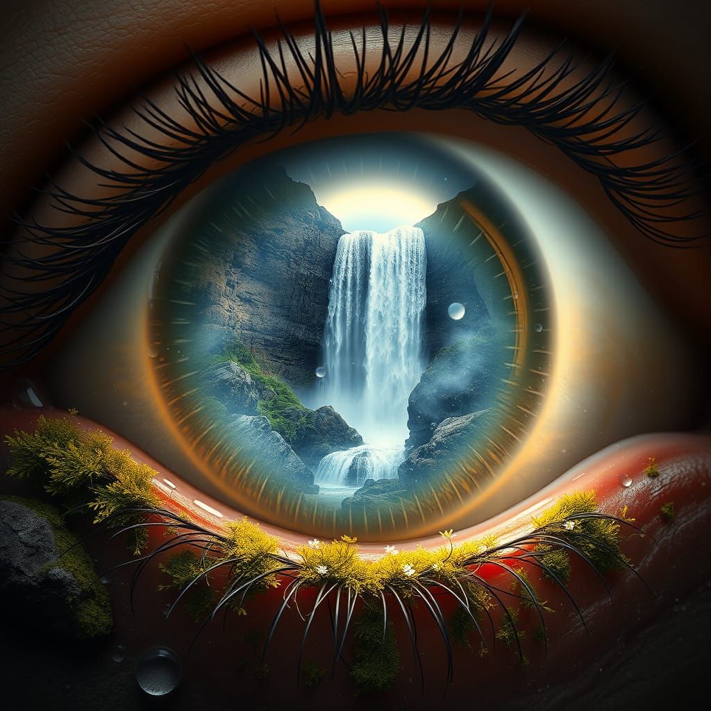 Surreal Eye Waterfall: Hyperrealistic Digital Art