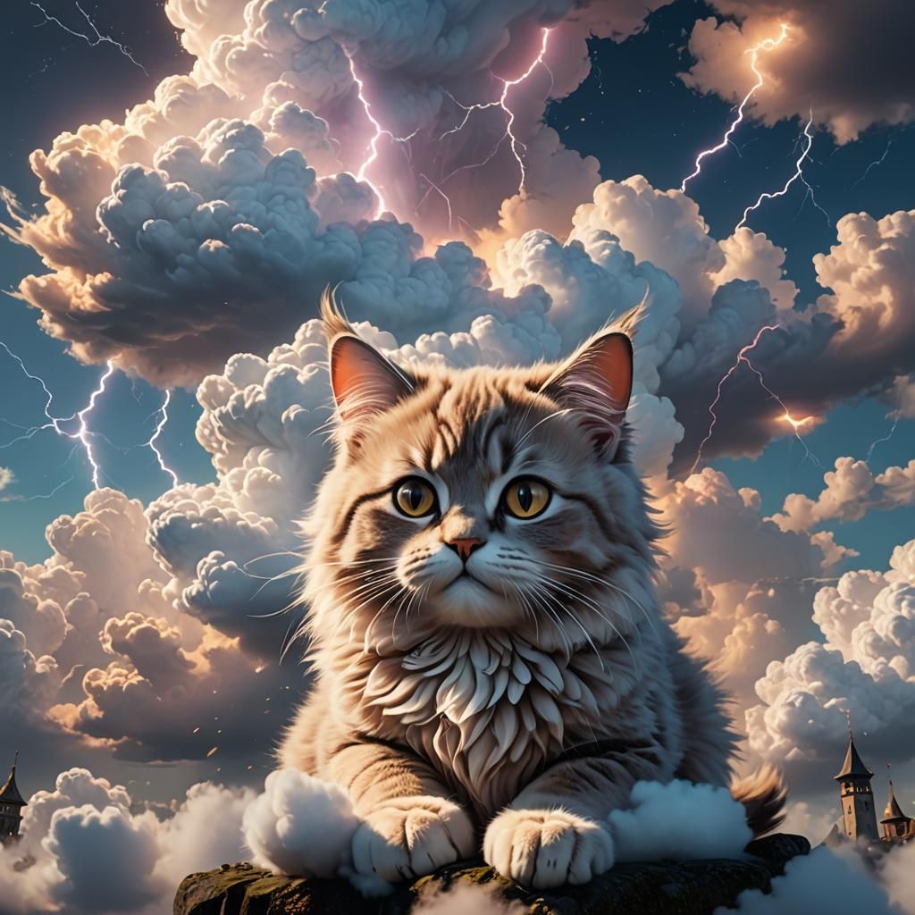 Cat Cloud Unleashes Thunder: Fantasy Concept Art