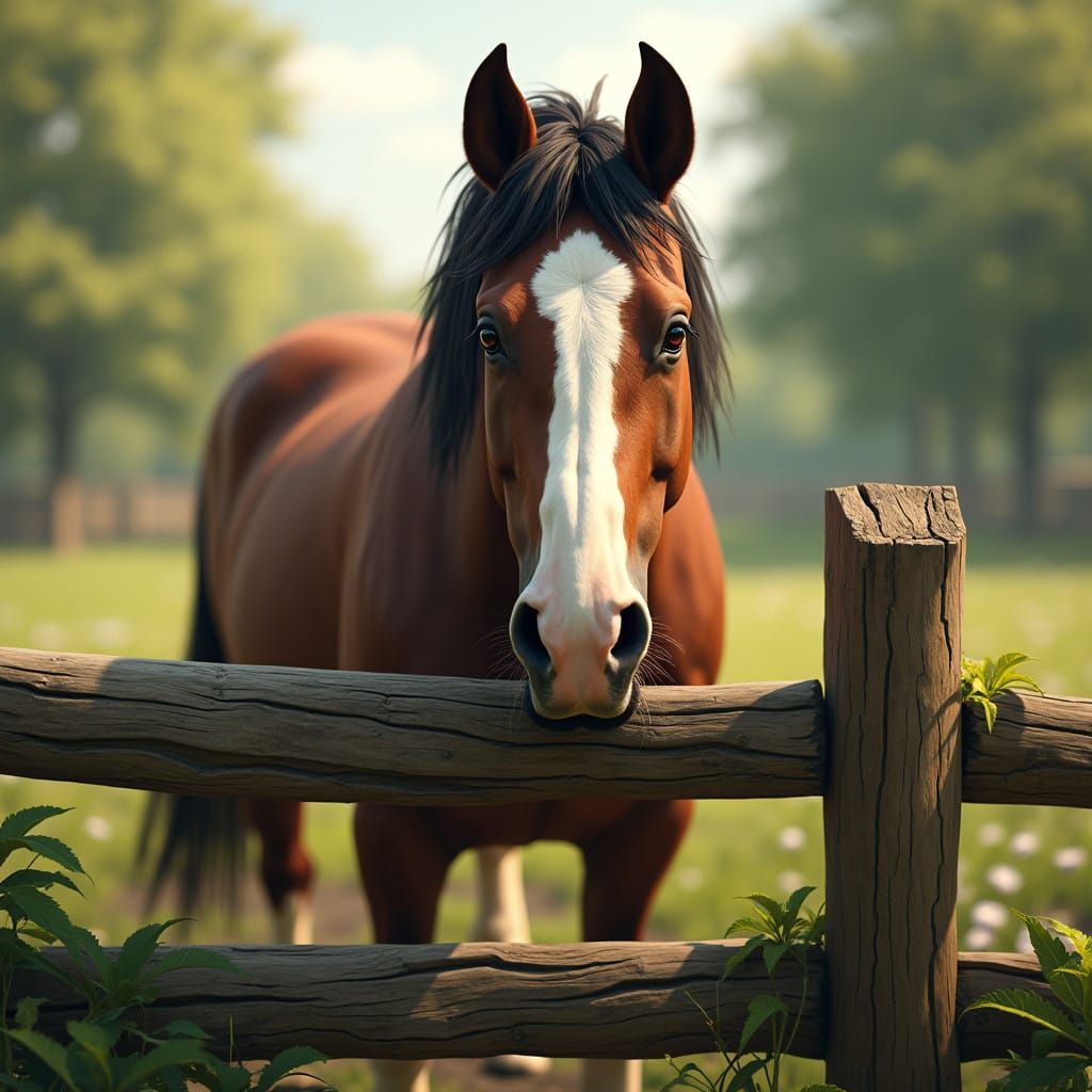 Majestic Clydesdale Horse Stands Proud in Vibrant Paddock