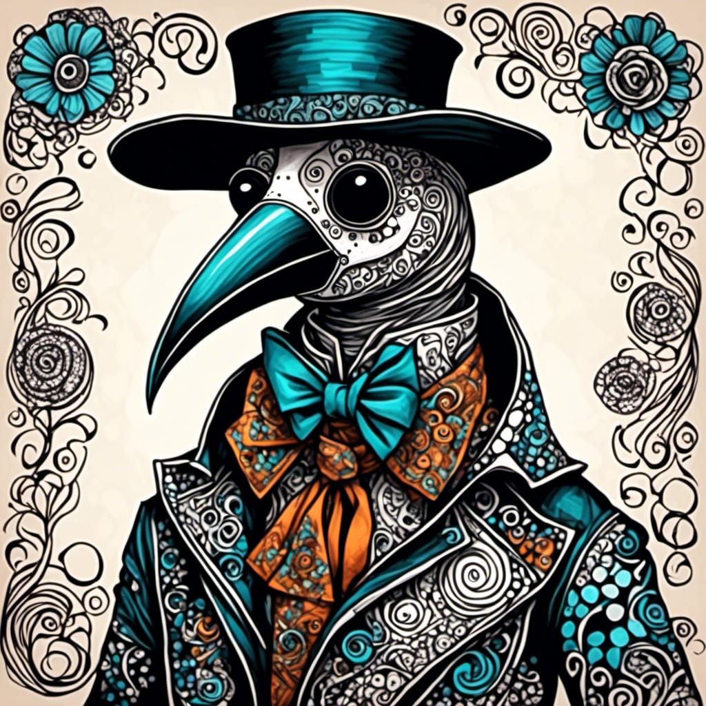 Stylized Zentangle Plague Doctor Illustration