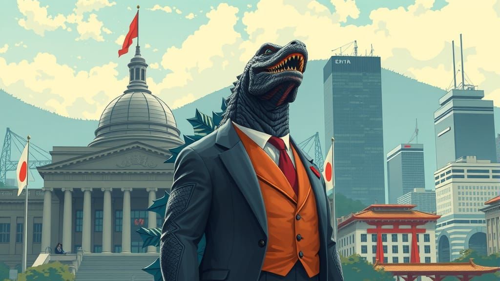 Godzilla as Prime Minister in Futuristic Japan