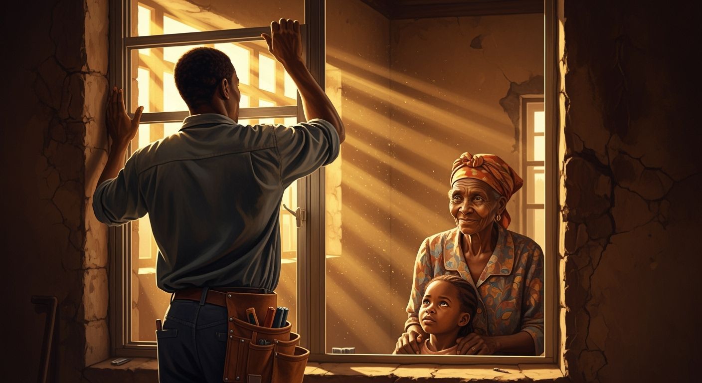 Man Installing Window at Sunrise, Restoration and Legacy