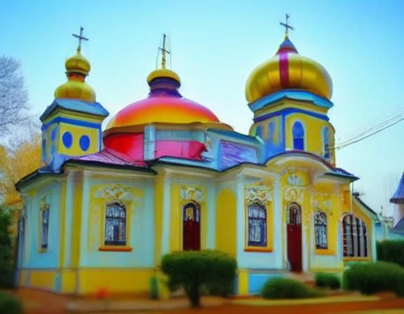 Colorful Ukrainian Catholic Church in Watercolor Style