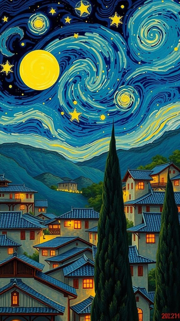 Celestial Harmony Over a Peaceful Asian Village