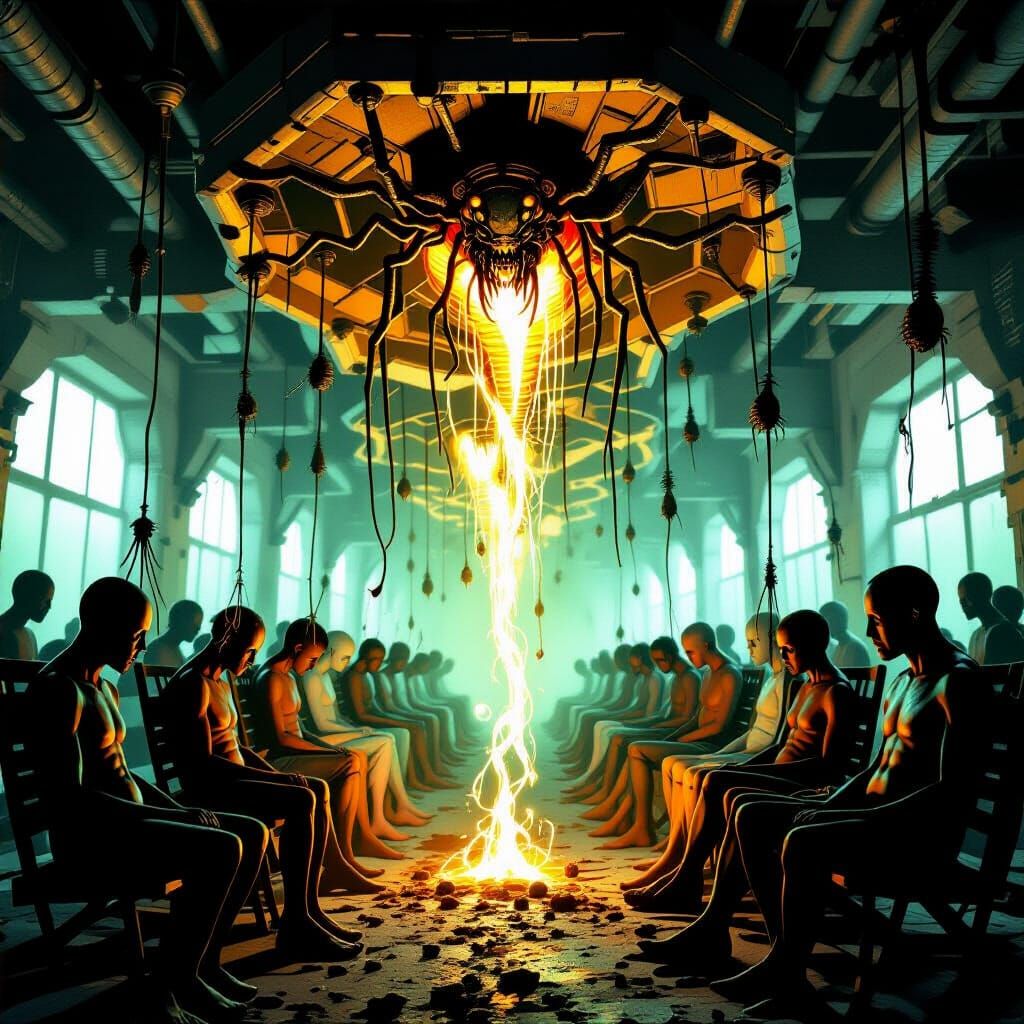 Grotesque Insectoid Hive Draining Human Essence