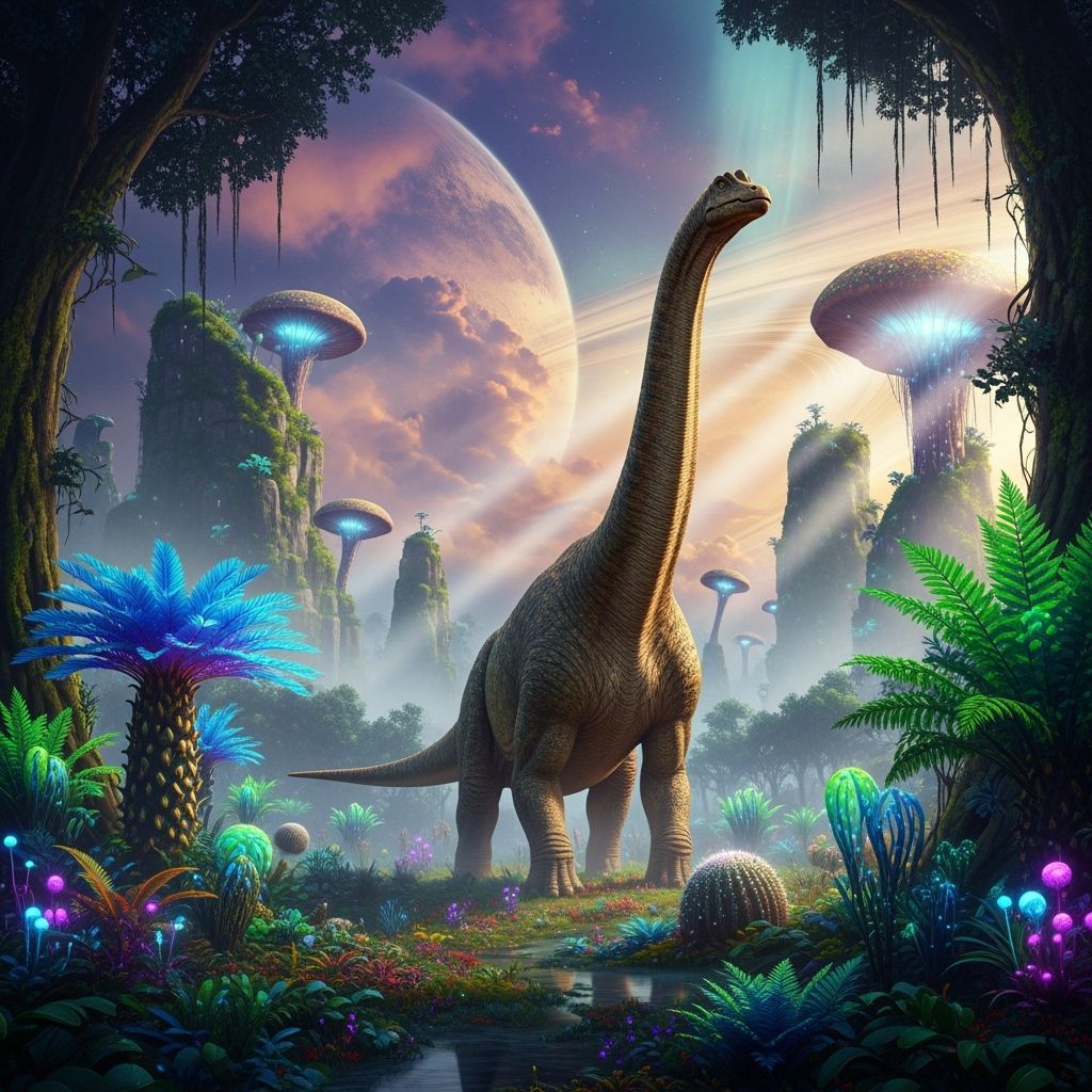 Sauroposeidons in a Vibrant Jurassic Landscape