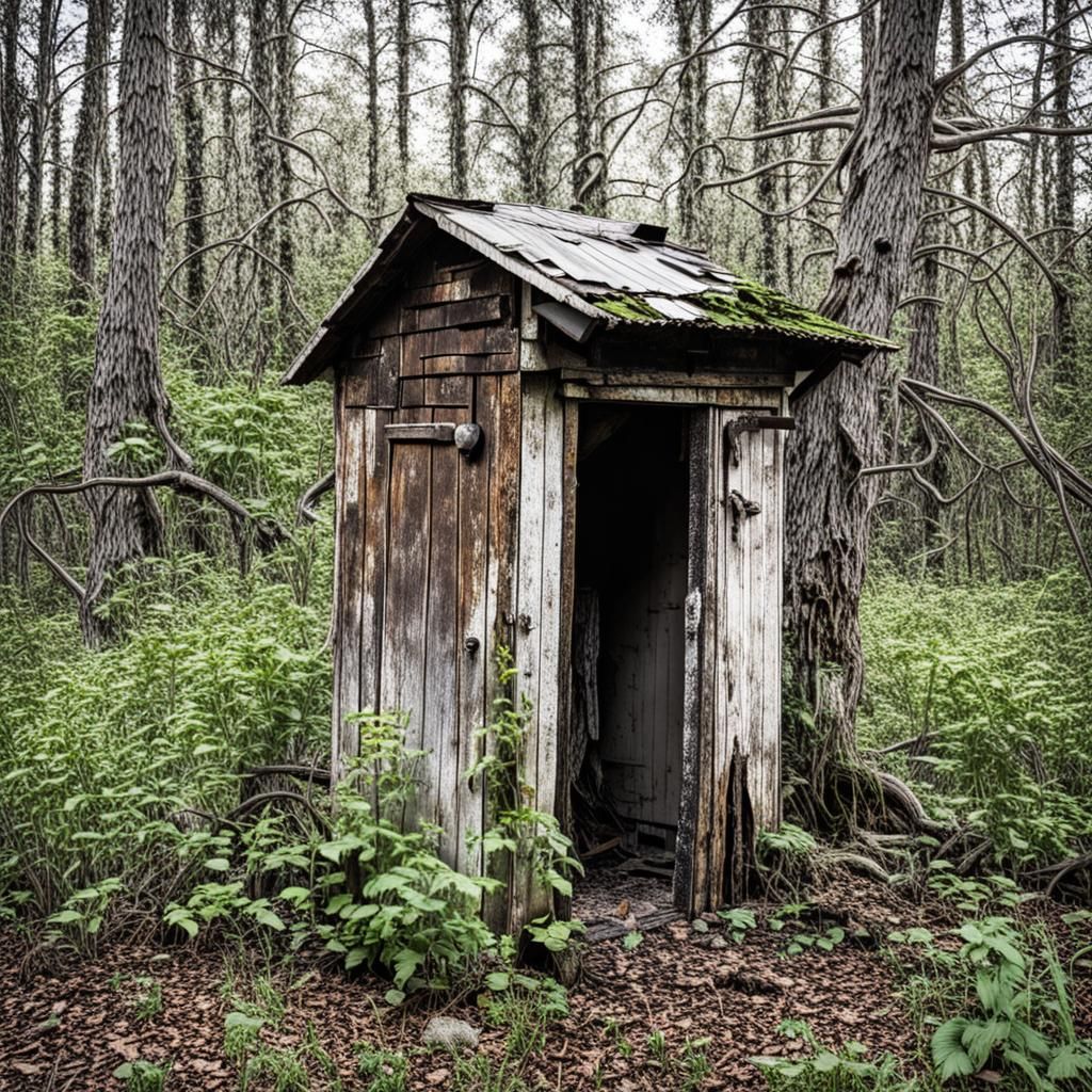 Decaying Outhouse in Eerie Liminal Space