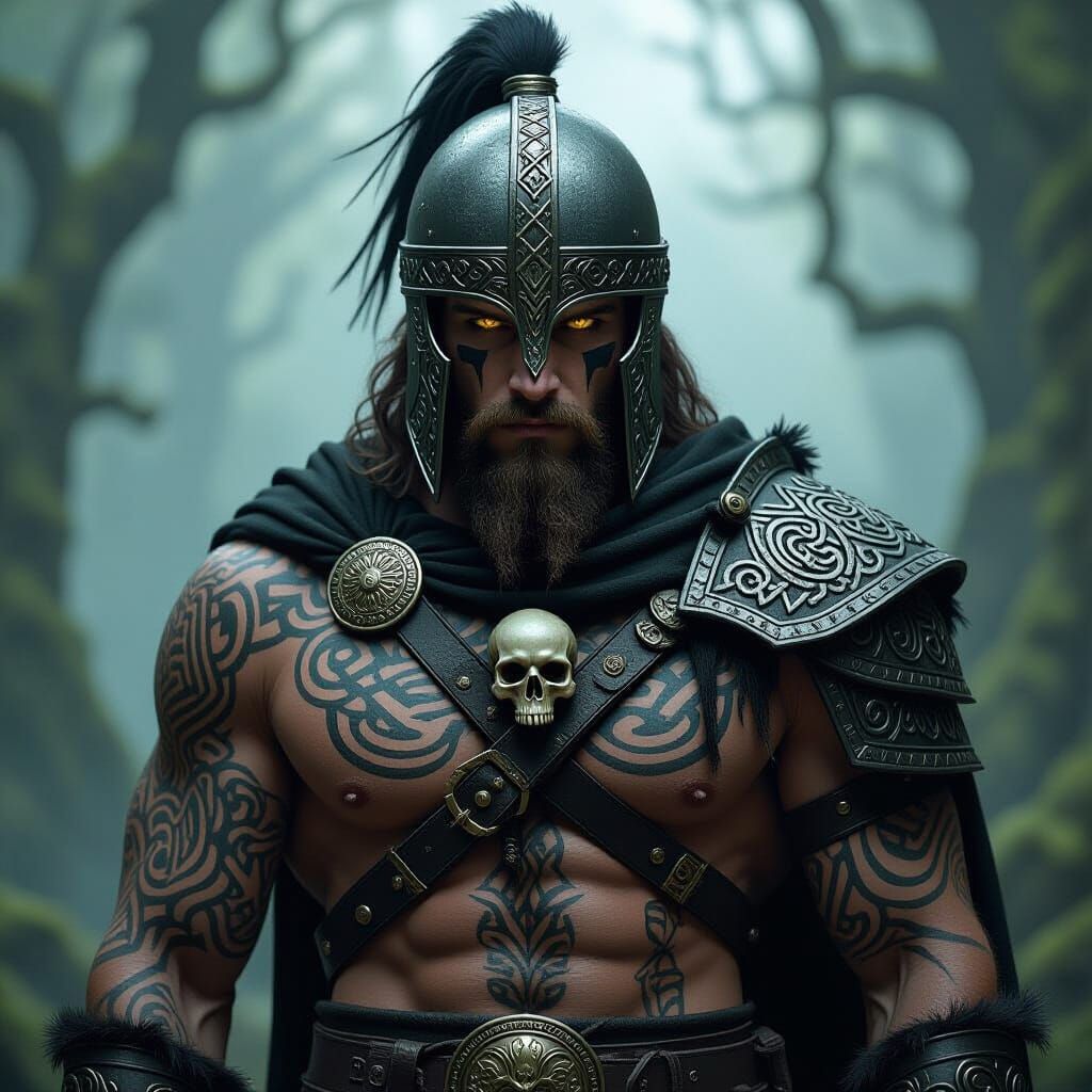 Celtic Raven Warrior in Dark Fantasy Style