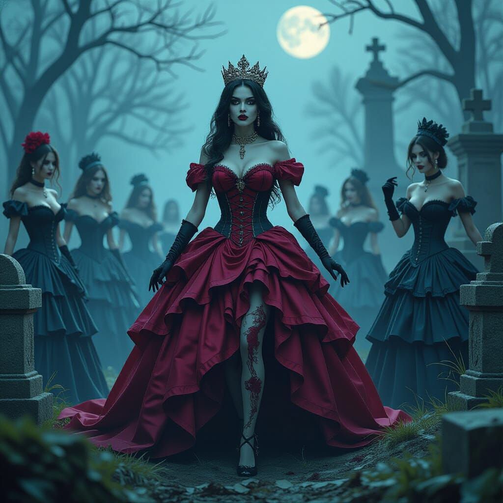 Undead Prom Queen Rises from Grave in Gothic Fantasy Style