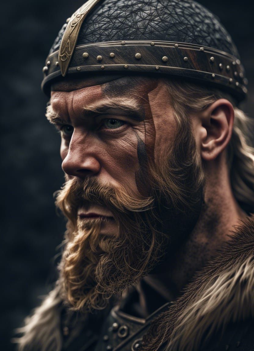 Hyperrealistic Viking Portrait After Battle in 8k