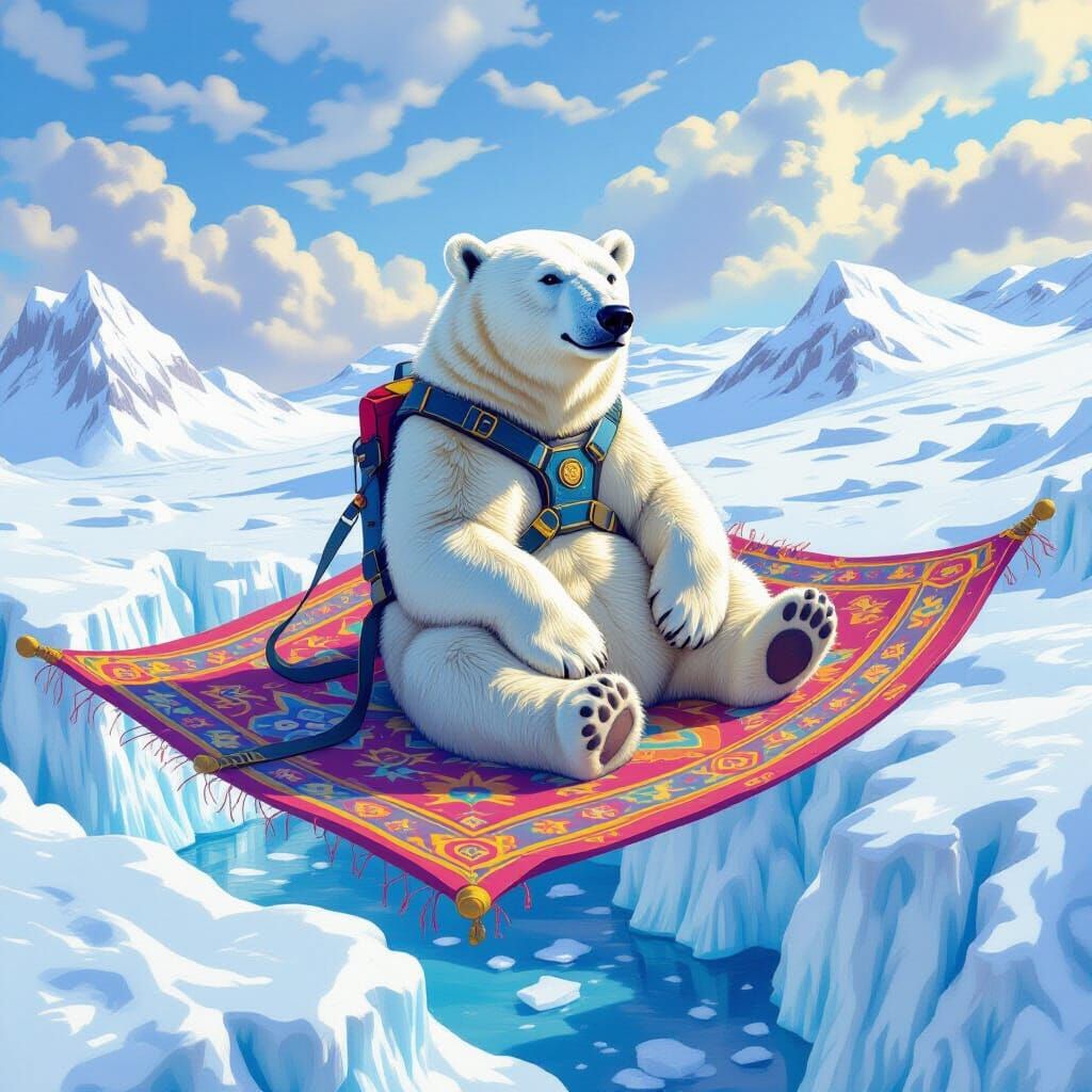 Polar Bear on Magic Carpet Soaring Above Tundra