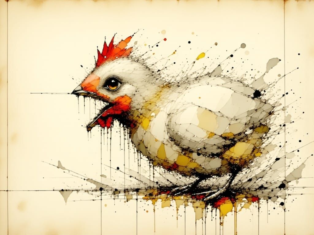 Angry Baby Chicken in Ink Drawing Style