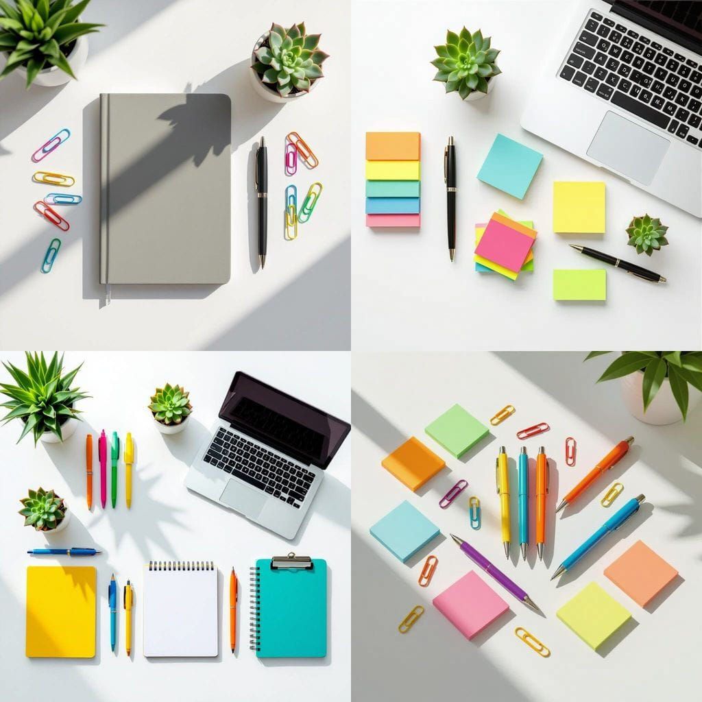 Colorful Minimalist Office Supplies Flat Lay for Web Design