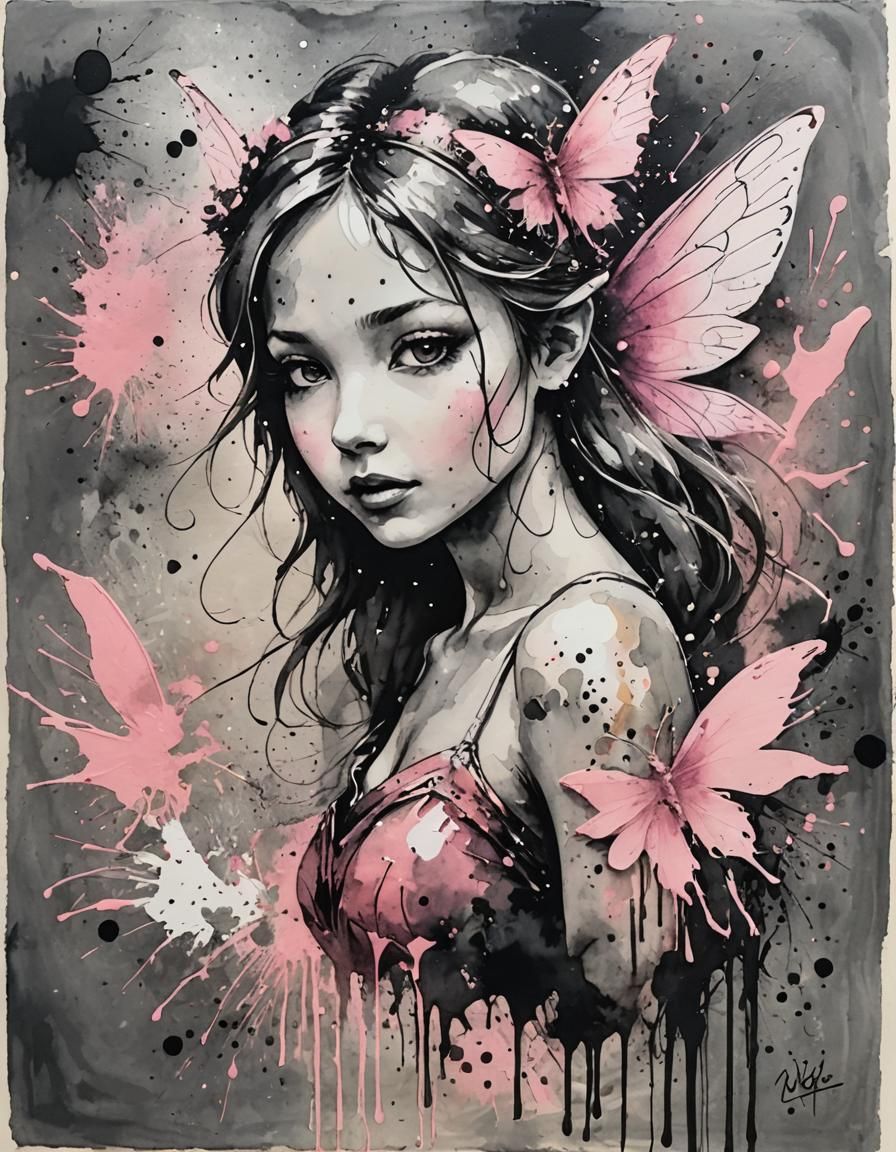 Mixed Media Fairy Collage with Watercolor and Charcoal