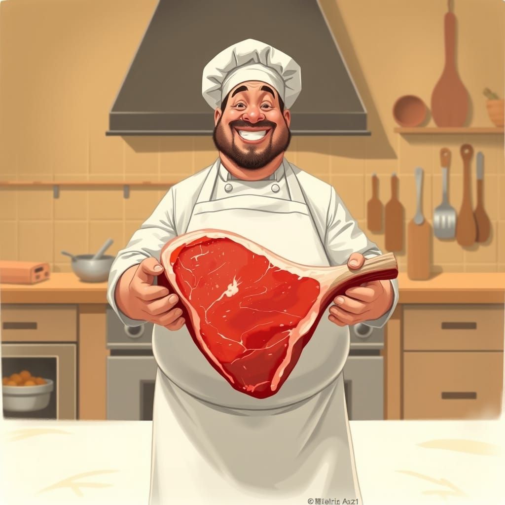 Jovial Chef Proudly Displays Meat Cut