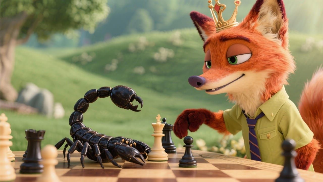 Fox Plays Chess With Black Scorpion