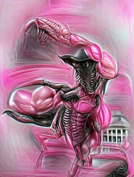 Pink Xenomorph Superhero in Giger Style