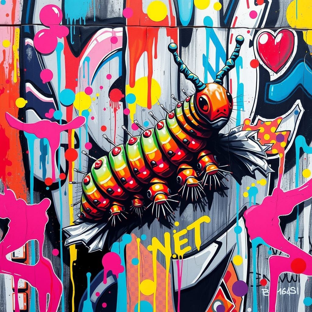 Colorful Caterpillar in Polychromatic Graffiti Art