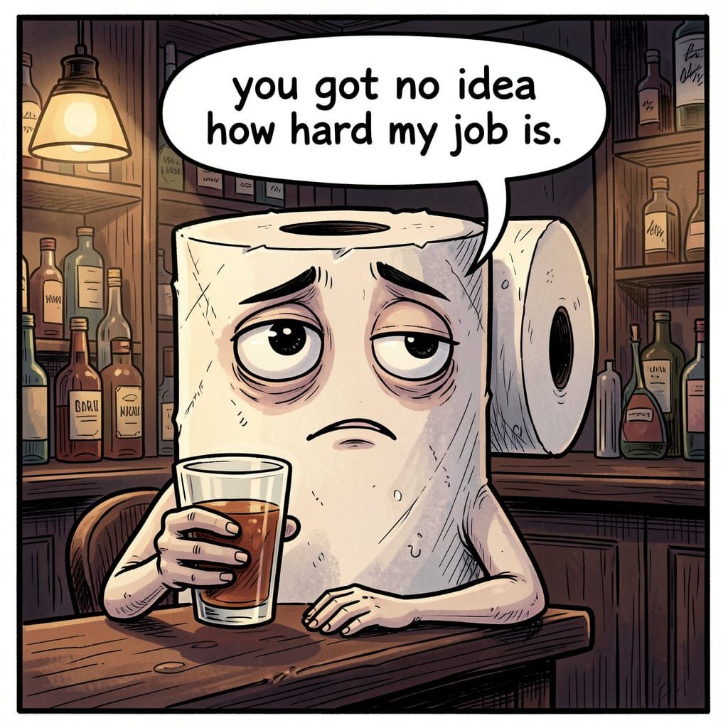 Toilet Paper Character Complains About Work at Bar