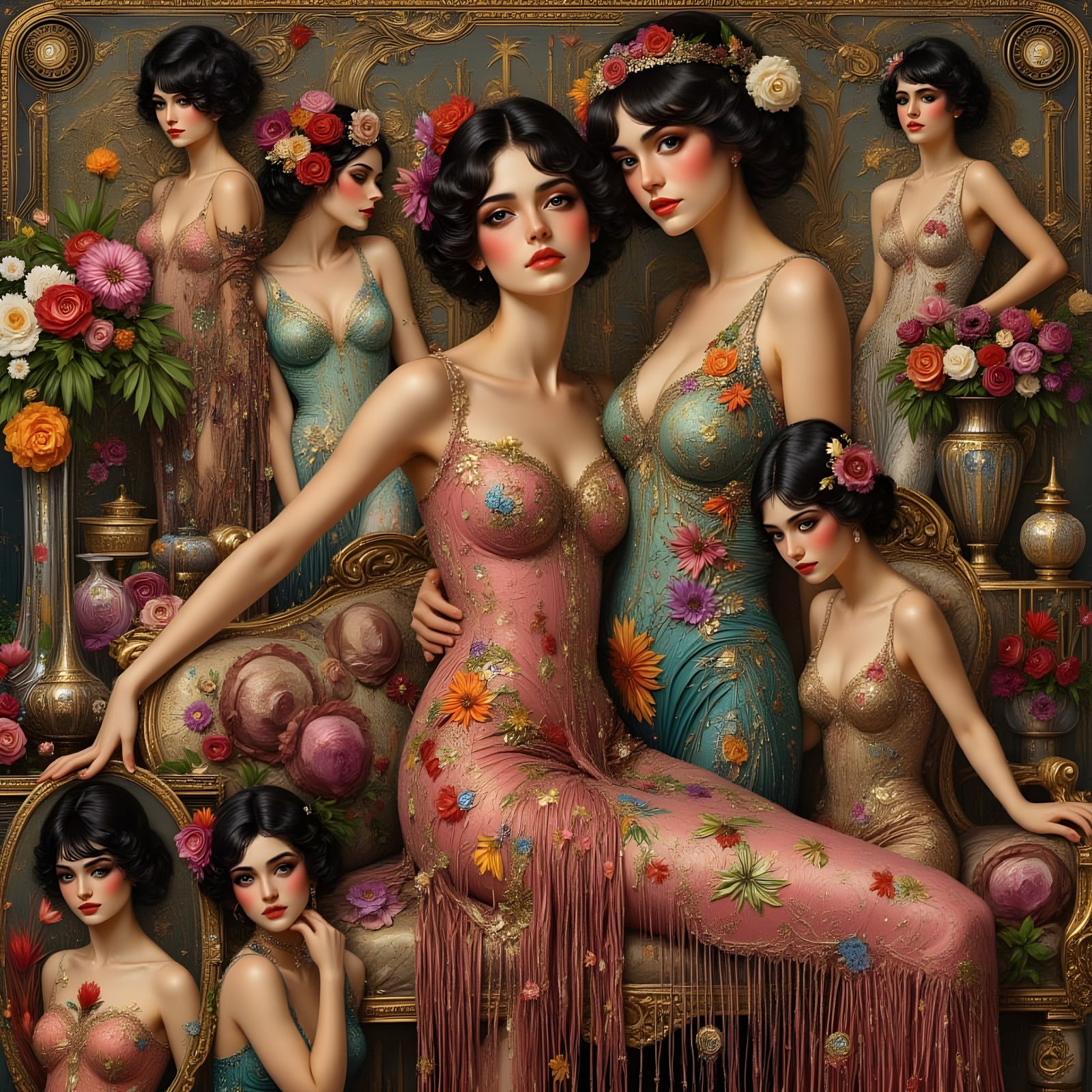 1920s Flapper Girls in Art Deco Style