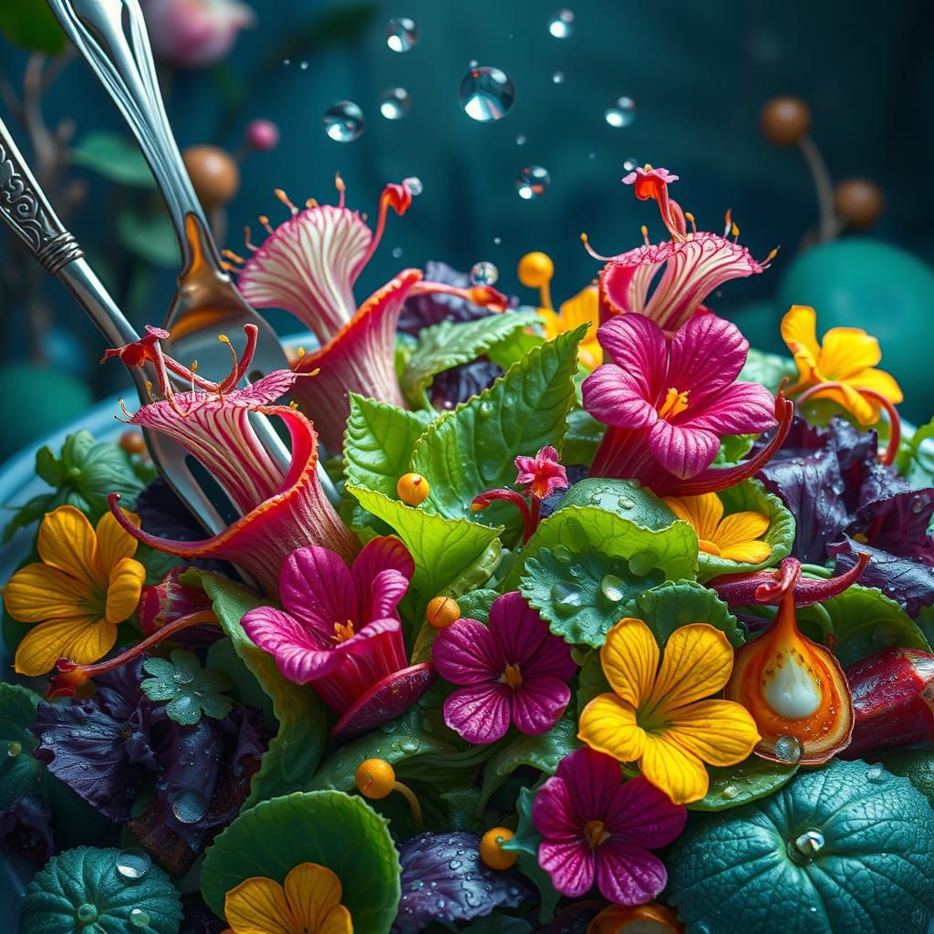 Surreal Venus Flytrap Salad in Detailed Matte Painting Style