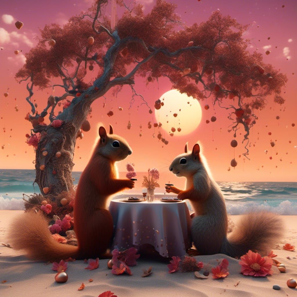 Squirrels' Romantic Beach Date at Sunset