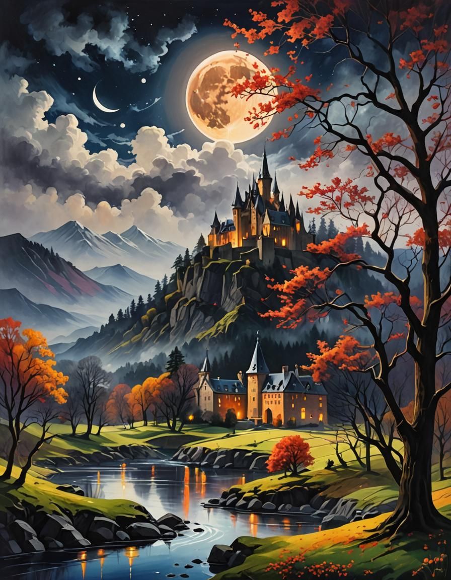Lunar Eclipse Over High Castle Illustration