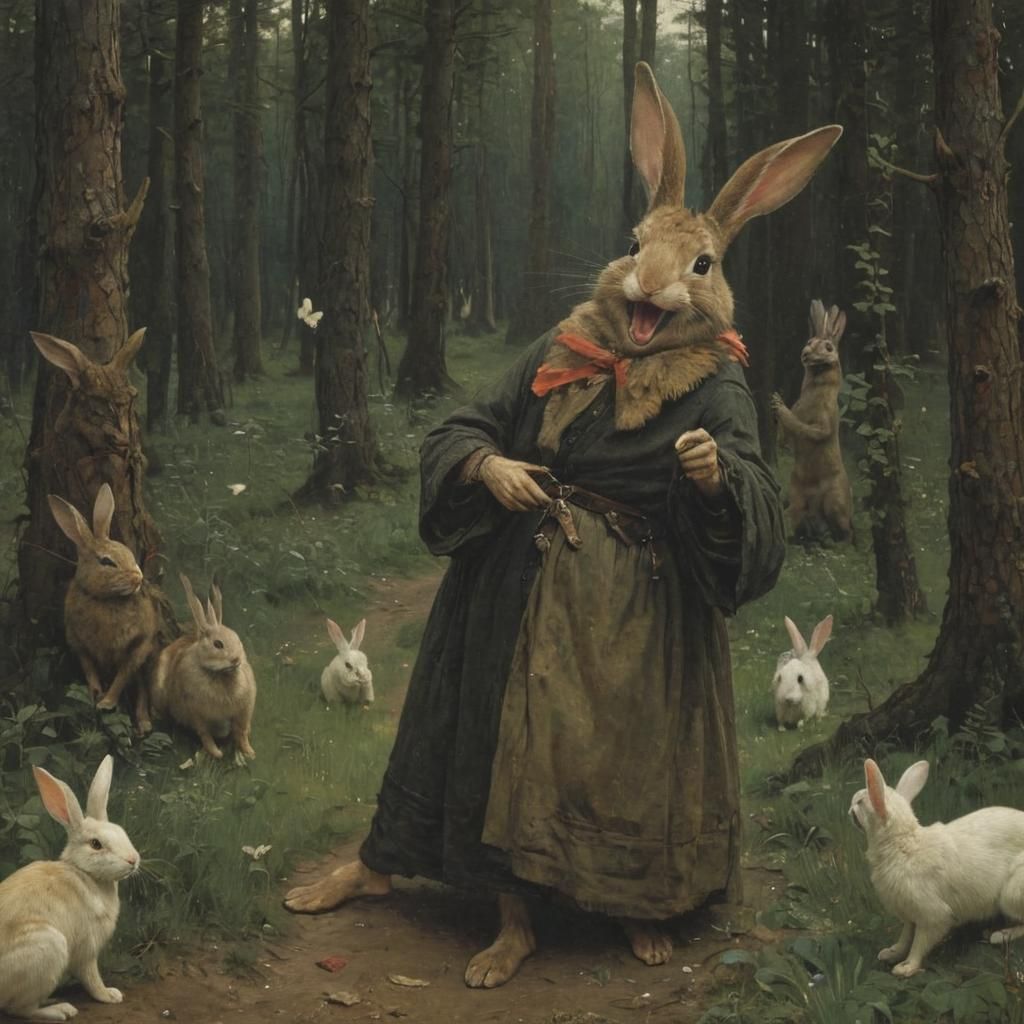 Terrifying Rabbit Torments Forest: A Surrealist Vision