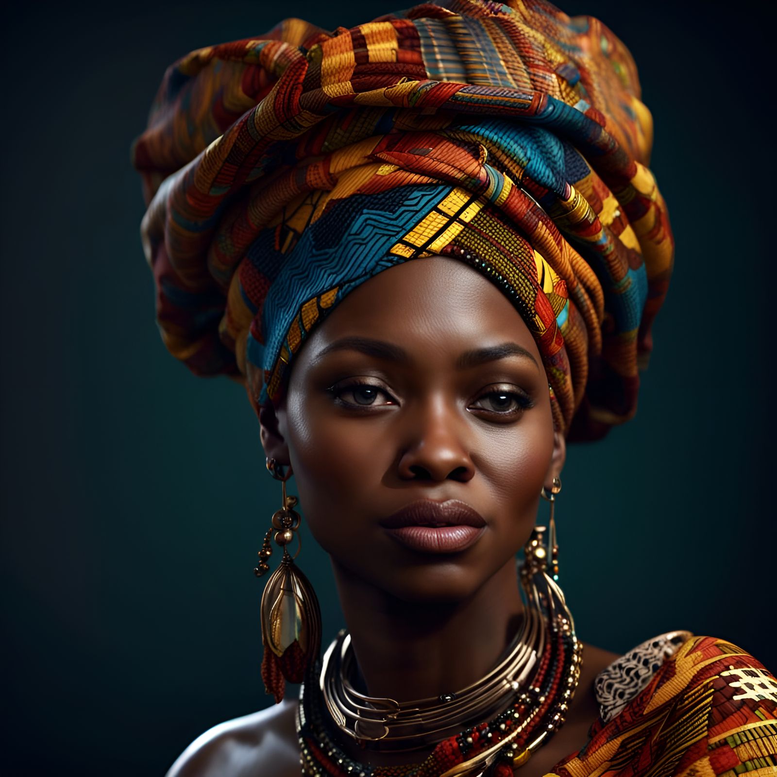 African Woman in Kitenge Headdress: 3D Render