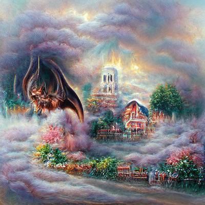 Ethereal Satan Emerges from Mist: A Fantasy Painting