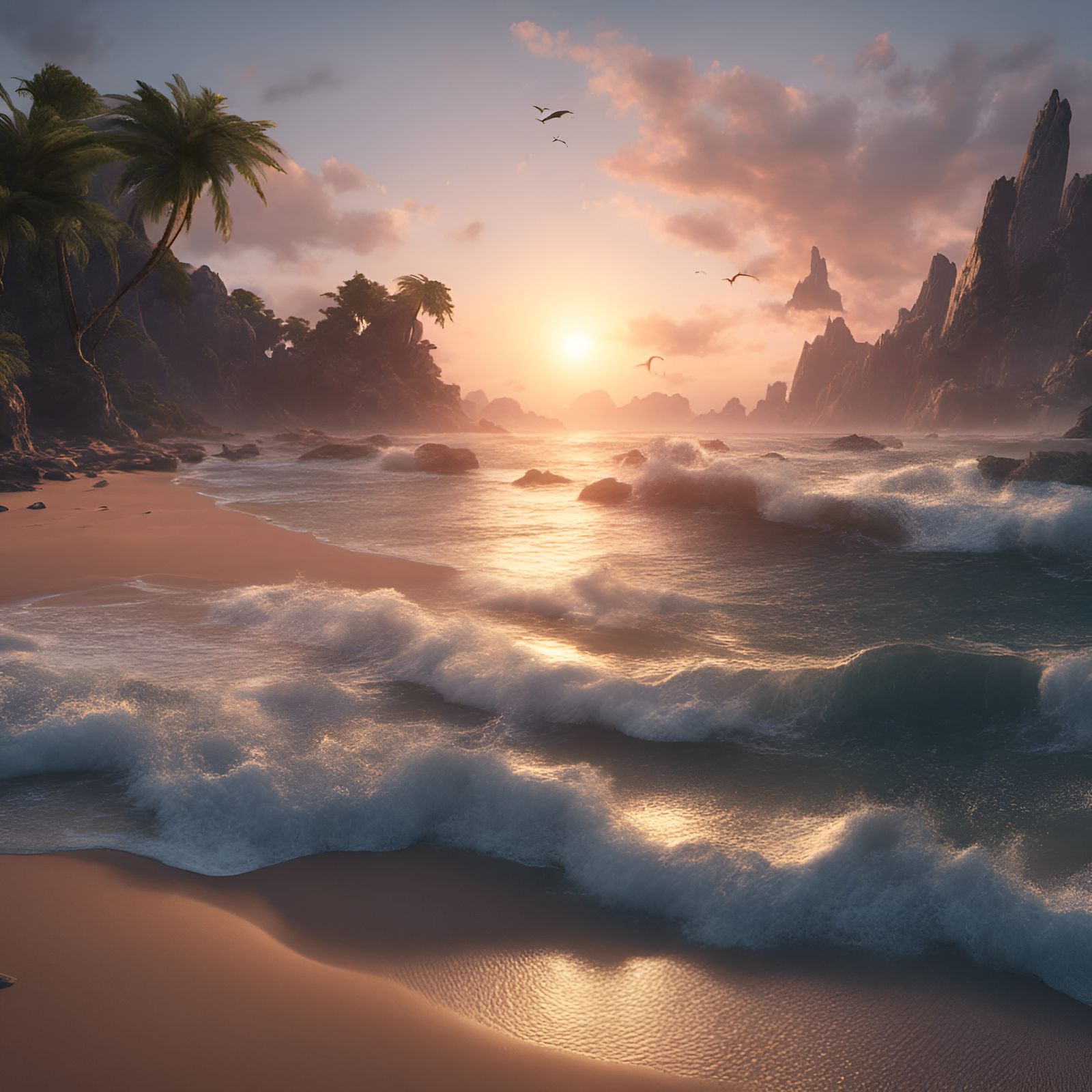Beach Sunrise: Detailed Matte Painting in 8K