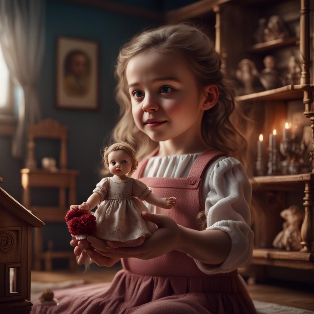 Girl and Dollhouse: Realistic Matte Painting