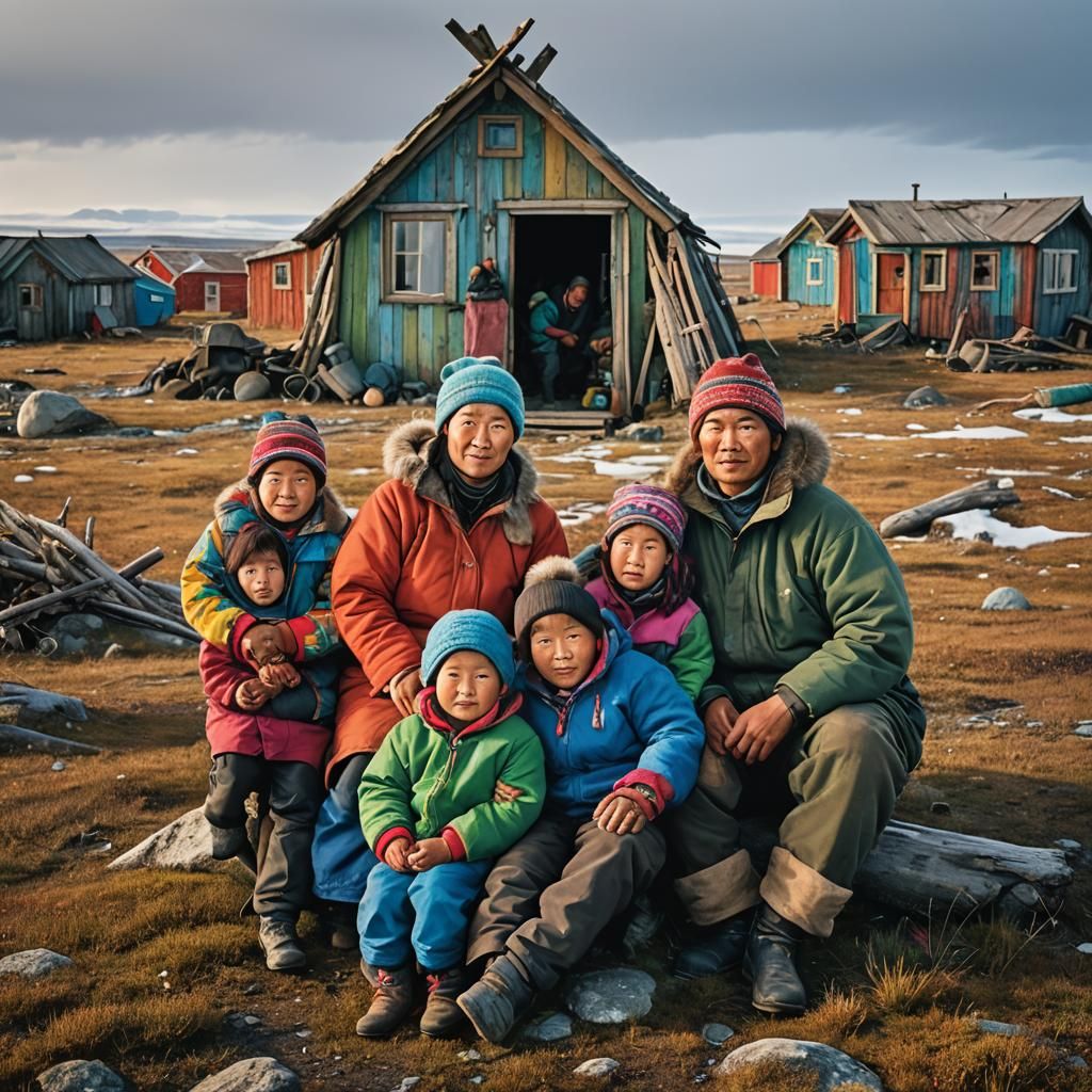 Colorful Family Portrait in the Far North Tundra