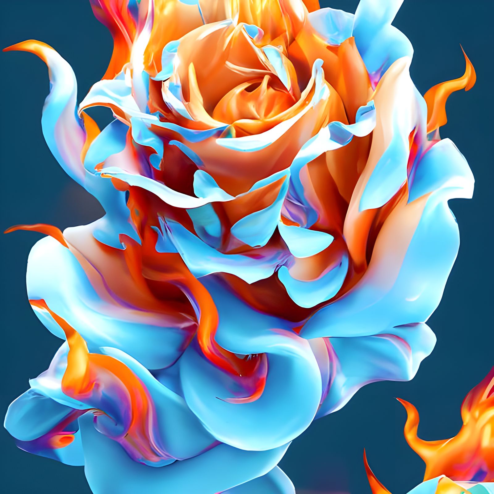Photorealistic Flaming Rose in Hyperrealistic Style
