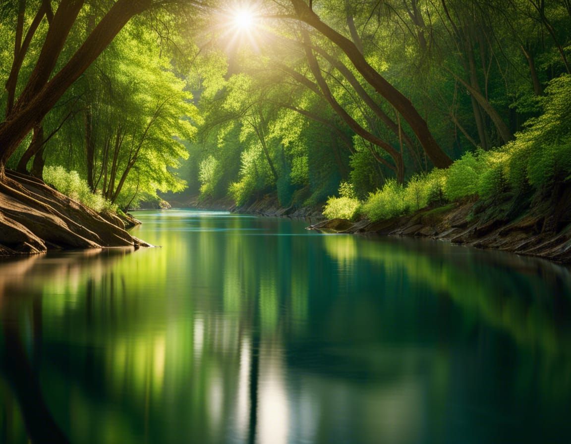 Majestic River Flowing Through Lush Forest