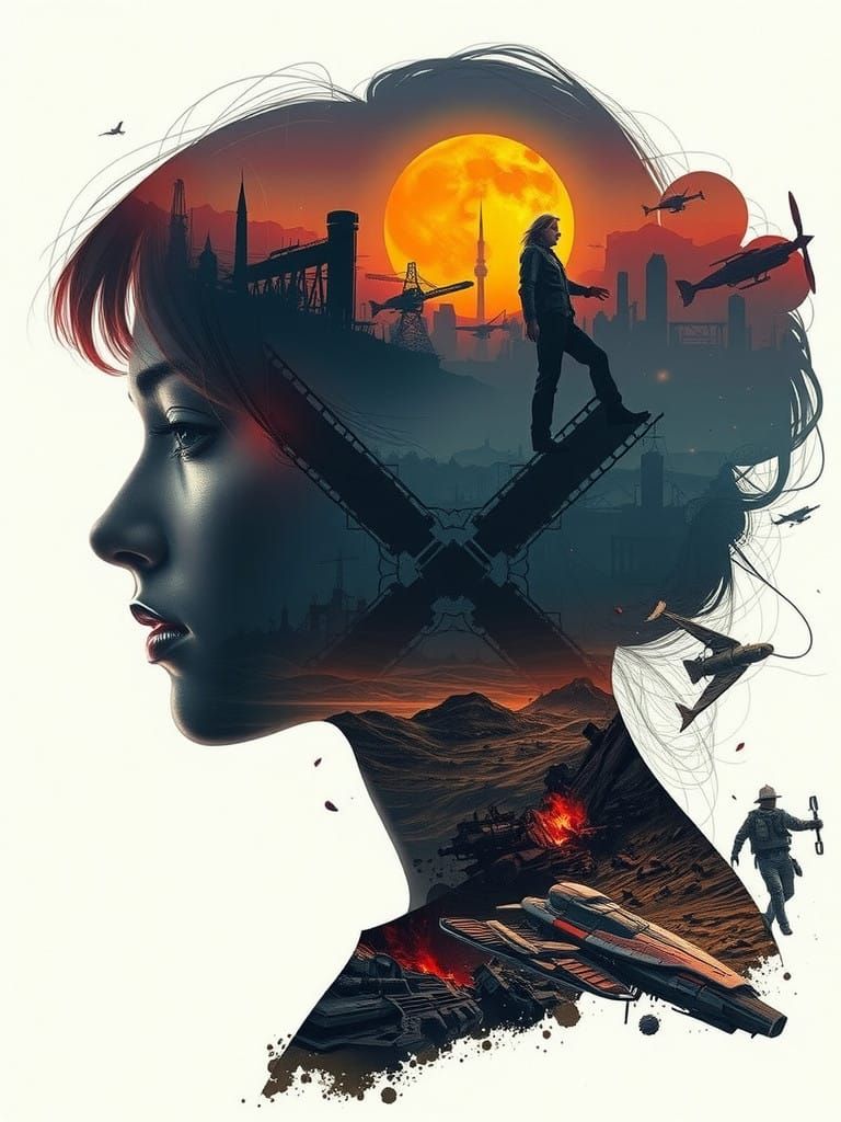 Surreal Dystopian Woman in Double Exposure