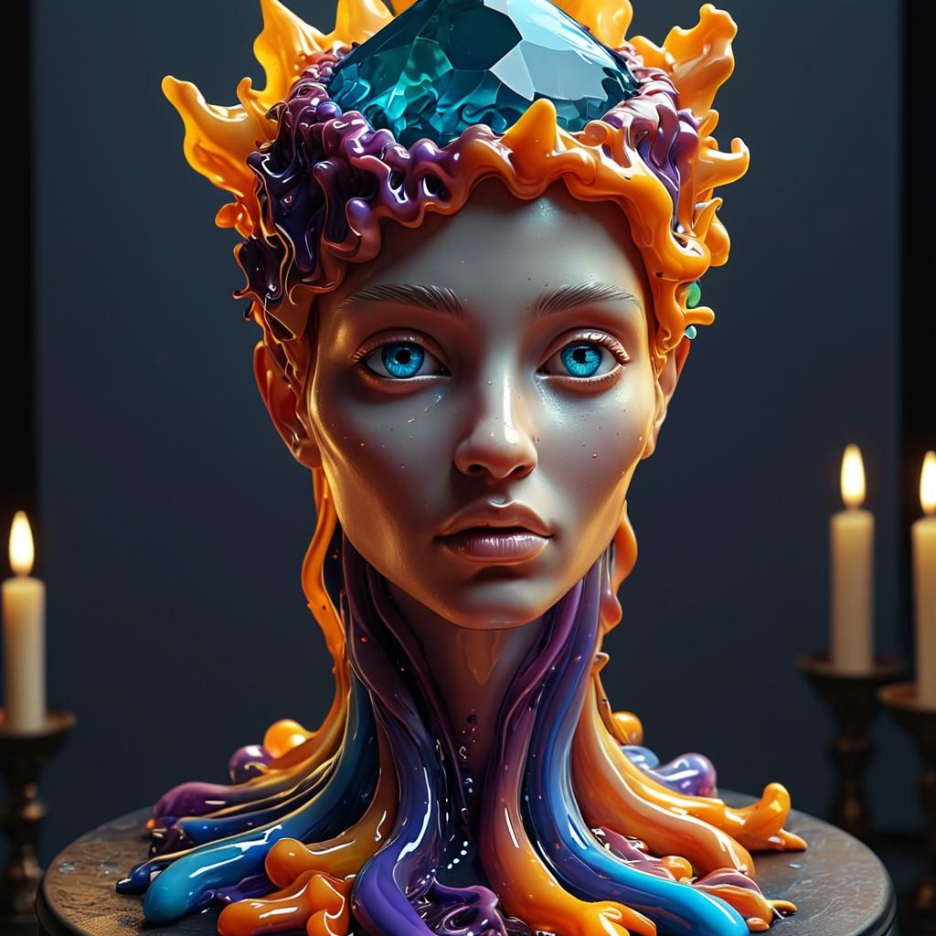 Mystical Creature Wax Gemstone Sculpture: Surreal Digital Ar...